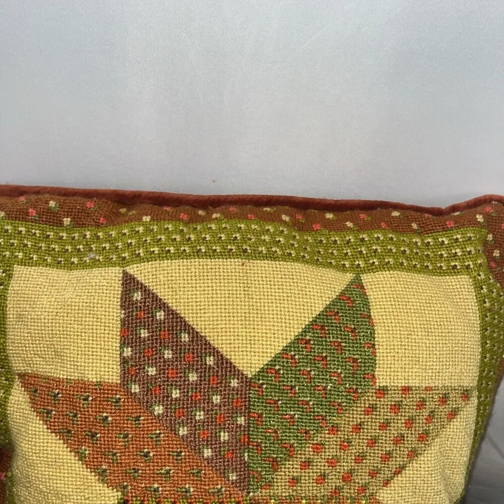 Vintage Needlepoint Decorative Star Pattern Pillow 12x12 1800 Early 1900